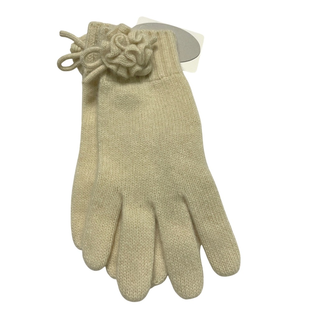 Portolano Womens Cream Cashmere Gloves Flower Detail Luxurious Soft Delicate